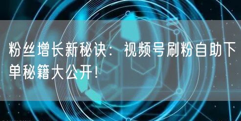 粉丝增长新秘诀:视频号刷粉自助下单秘籍大公开!