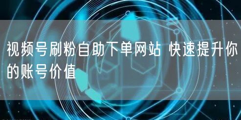 视频号刷粉自助下单网站 快速提升你的账号价值